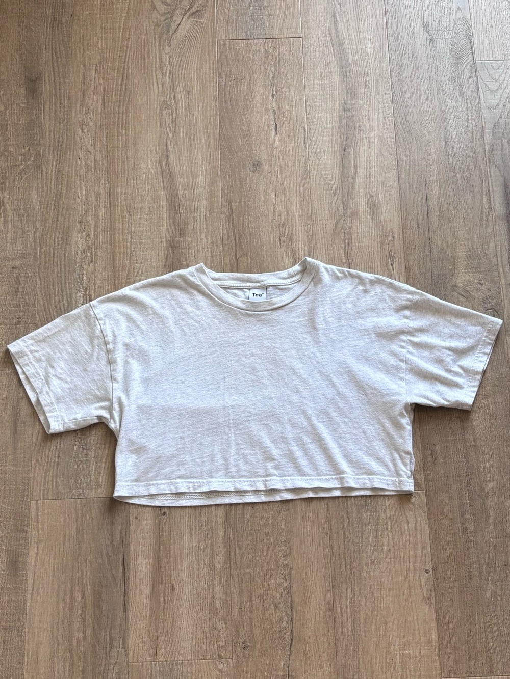 TNA Laid Back Cropped Shortsleeve Oversized Cotton T-Shirt in Light Grey